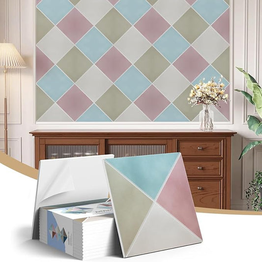 12Pack Acoustic Panels, Self-Adhesive Sound Proof Panels for Walls, 3D Retro Stylish Acoustic Brick Wall Panels, Decorative Tiles for Studio, Home, Offices, 12"×12"×0.4", Pastel Harmony