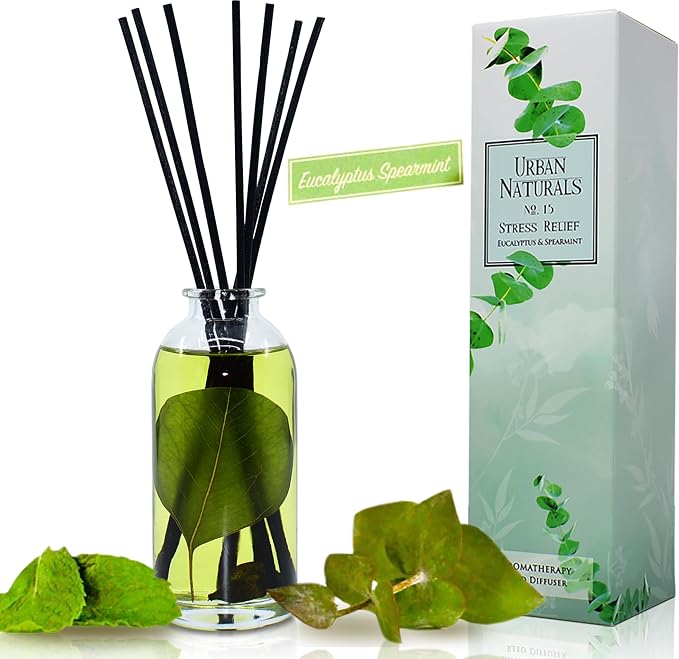 Urban Naturals Reed Diffuser Set, Eucalyptus Spearmint - Stress Relief | Fragrance your Space, Fresh Scented Room Freshener and Home Decor, Home Gift Idea. Vegan