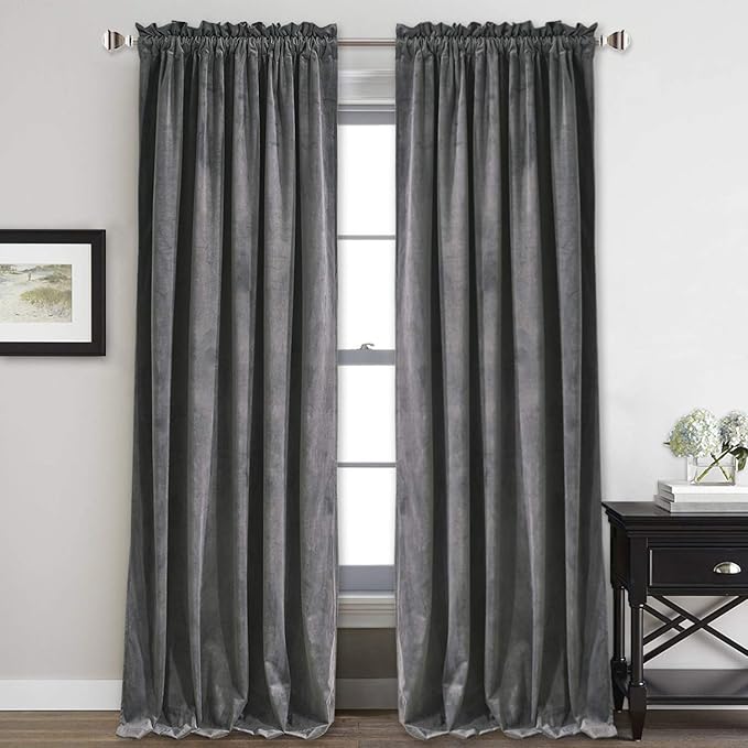 StangH Grey Room Darkening Curtains 96 inches Long Rod Pocket, 2 Panels | 300GSM Soft Velvet, Thermal Insulated, Privacy Protect, Noise Absorb, Office, Bedroom, Living Dining Room, Sliding Door