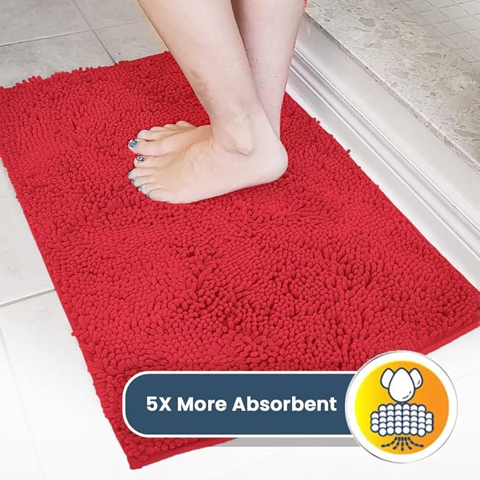 Muddy Mat® | Super Water Absorbent Door Mat Indoor, Microfiber Quick Dry Chenille Entryway Rug, Slip Resistant Front Door Mat, Indoor Mats for Entryway, Machine Washable Pet Rug, Red 59"x35"