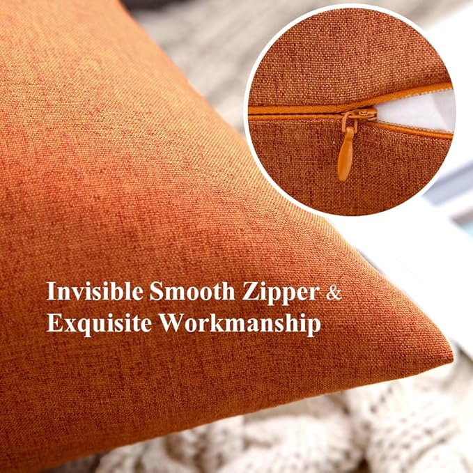 MIULEE Pack of 2 Decorative Outdoor Solid Waterproof Throw Pillow Covers Faux Linen Garden Farmhouse Cushion Cases for Summer Patio Tent Balcony Couch Sofa 20x20 Inch Orange