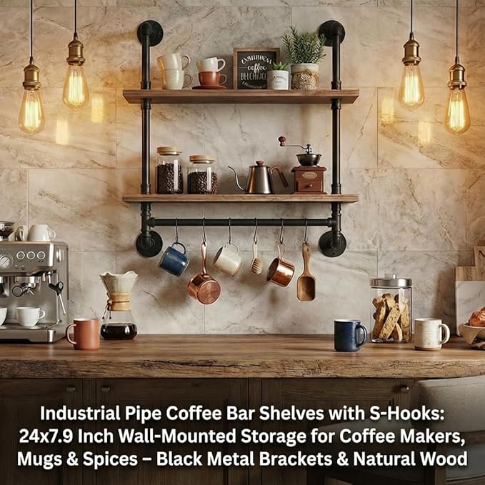 Industrial Pipe Shelving Bathroom Pipe Shelves with Towel Bar Over Toilet | 24 inch Pine Wood Floating Shelves for Wall Mounted Bedroom,Kitchen, Farmhouse, Living Room