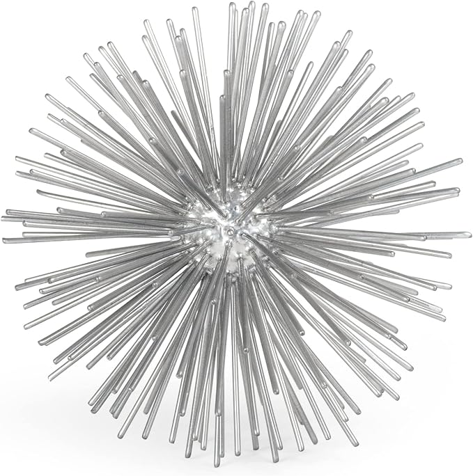 Torre & Tagus Spike Ball Silver Sphere Decor, Mid Century Modern Metal Silver Starburst for Home Decor On Shelf, Coffee Table, Wedding or Handmade Gift (4")