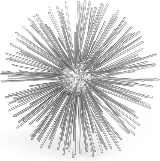 Torre & Tagus Spike Ball Silver Sphere Decor, Mid Century Modern Metal Silver Starburst for Home Decor On Shelf, Coffee Table, Wedding or Handmade Gift (4")