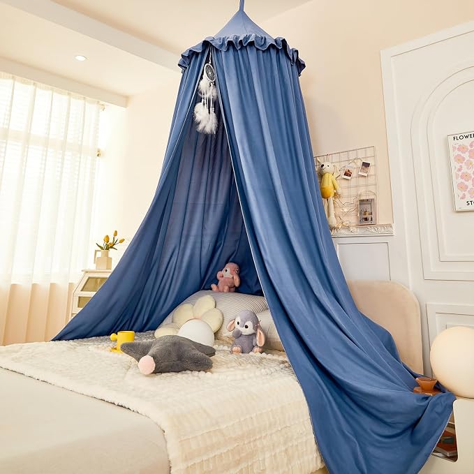 Princess Decor Canopy for Kids Bed, Soft and Durable Bed Canopy for Girls Room Tent Canopy Dreamy Mosquito Net Bedding, Children Reading Nook Canopies Indoor (Blue)