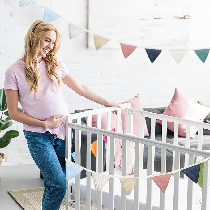 Oudain 2 Pcs Pennant Banner Flags Nursery Garland Triangle Bunting Flags Playroom Wall Decor Banner for Nursery Baby Shower Birthday Boho Wedding Party Event, Each 7.75 ft(Elegant Color)