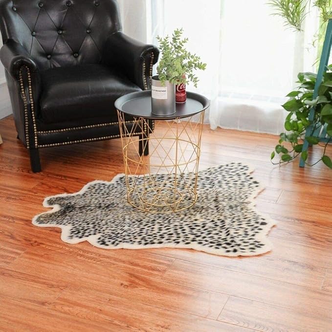 Leopard Print Area Rug Faux Cowhide Skin Fur Non-Slip Cheetah Rug Small Accent Distressed Animal Print Hide Mat Floor Carpet for Door Mat Entryway Bedrooms Laundry Room Decor 3.3x2.95Ft, Leopard