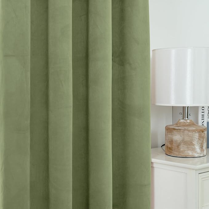 YoungsTex Drapes 96 Inches Long 2 Panels Set for Living Room, Sage Green Velvet Curtains with Grommet Privacy Room Darkening for Dining Bedroom Window, 52 X 96 Inch