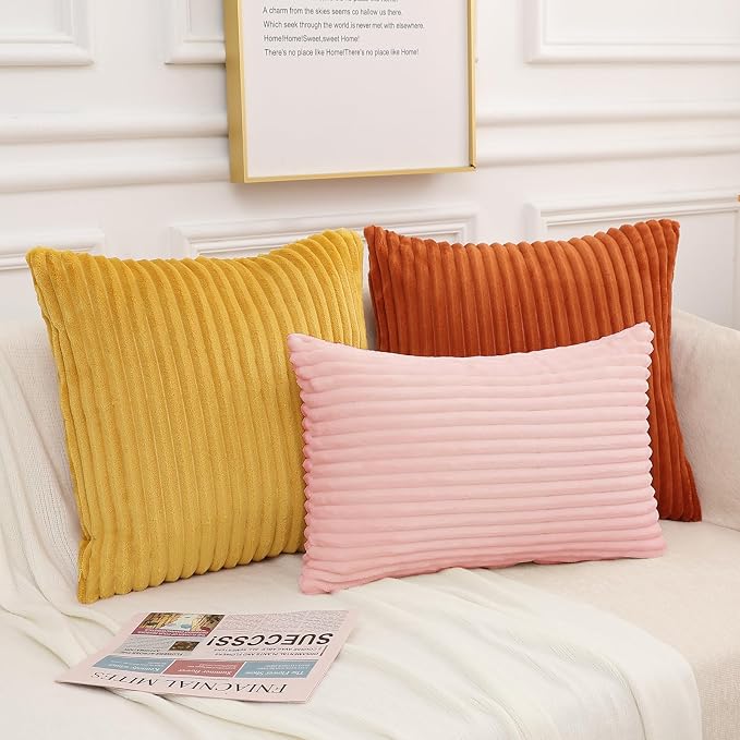Simmore Decorative Fall Throw Pillow Covers 16x16 Set of 2, Soft Plush Flannel Double-Sided Fluffy Rectangle Pillow Covers for Couch Sofa Living Room, Pink