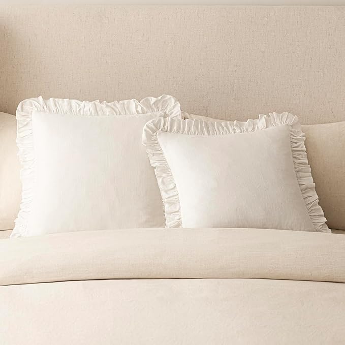 Foindtower Set of 2 Decorative Soild Fringe Ruffle Throw Pillow Covers Soft Boho Farmhouse Cushion Cover Cozy Accent Retro Pillowcase for Couch Sofa Bed Living Room Home Decor,22×22 Inch,White