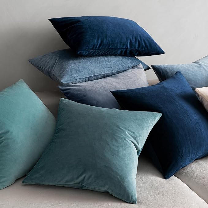 MIULEE Pack of 2 Velvet Pillow Covers Decorative Square Pillowcase Soft Solid Cushion Case for Spring Sofa Bedroom Car 26x26 Inch Dark Blue