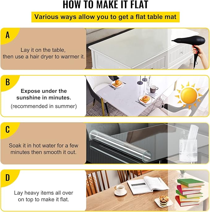 VEVOR 84 x 42 Inch Clear Table Cover Protector, 1.5mm Thick Clear PVC Desk Protector Pads, Plastic Tablecloth for Dining Room