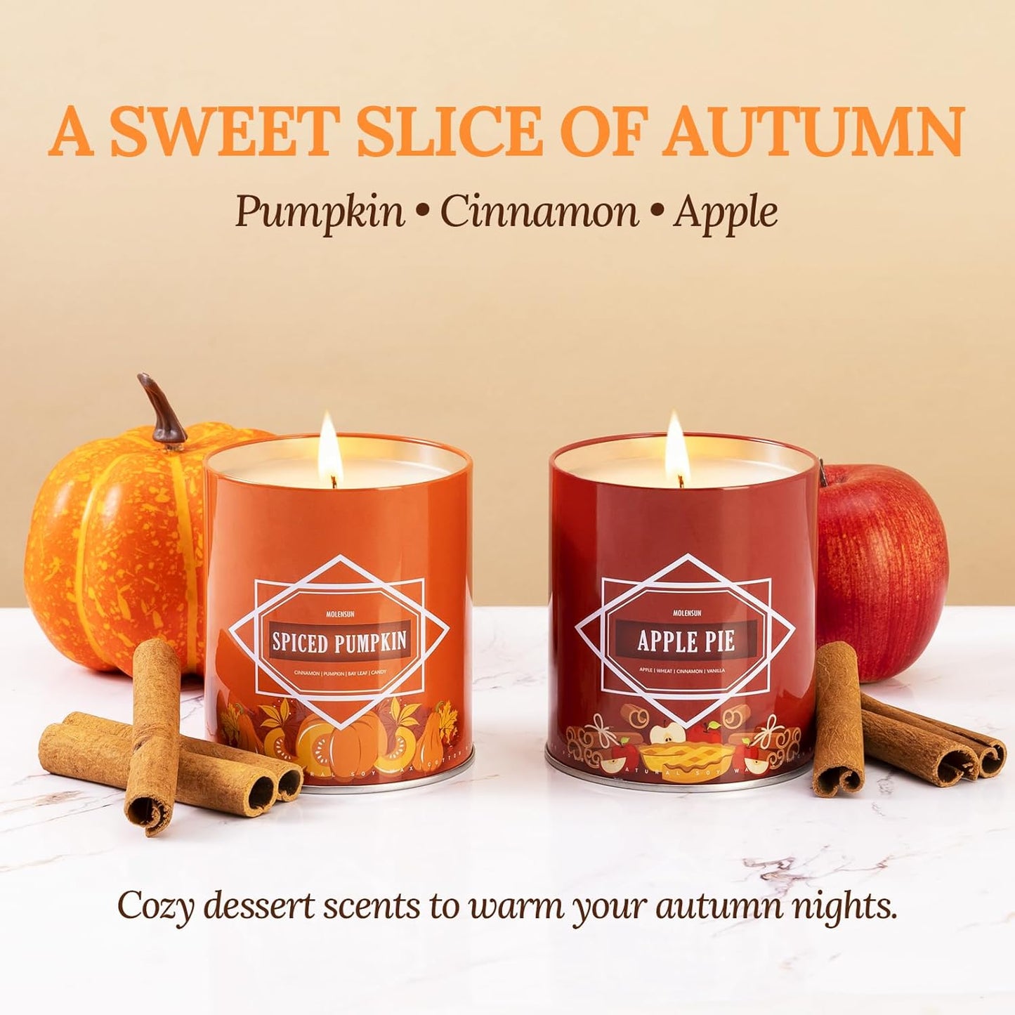 Fall Candles – 36oz (4×9oz) Soy Candles Gift Set with Autumn Scents: Pumpkin Spice, Cinnamon Clove, Apple Pie, Hello Fall – Gifts for Women & Men, Autumn Home Decor