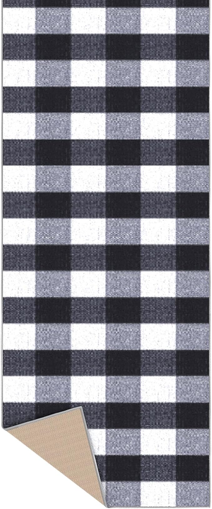 Ottomanson 2'7" x 20' Extra Long Hallway Runner Rug – Non Slip Low Pile Carpet Runner for Hallways, Corridors & Narrow Spaces, Buffalo Plaid Black/White