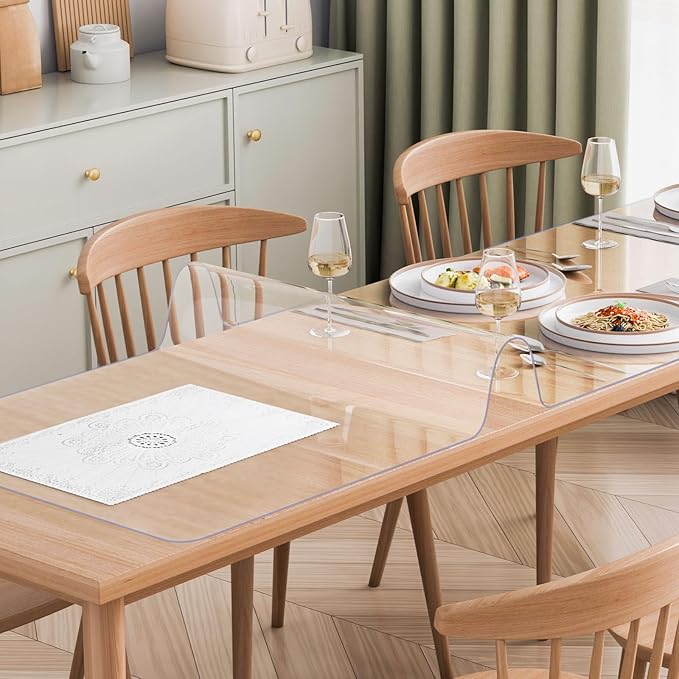 VEVOR Plastic Table Cover, 42 x 96 Inch 1.5 mm Thick Clear Rectangle PVC Desk Mat Protector, Waterproof & Easy Cleaning Desk Pad Tablecloth, for Office Dresser, Dining Room, Night Stand