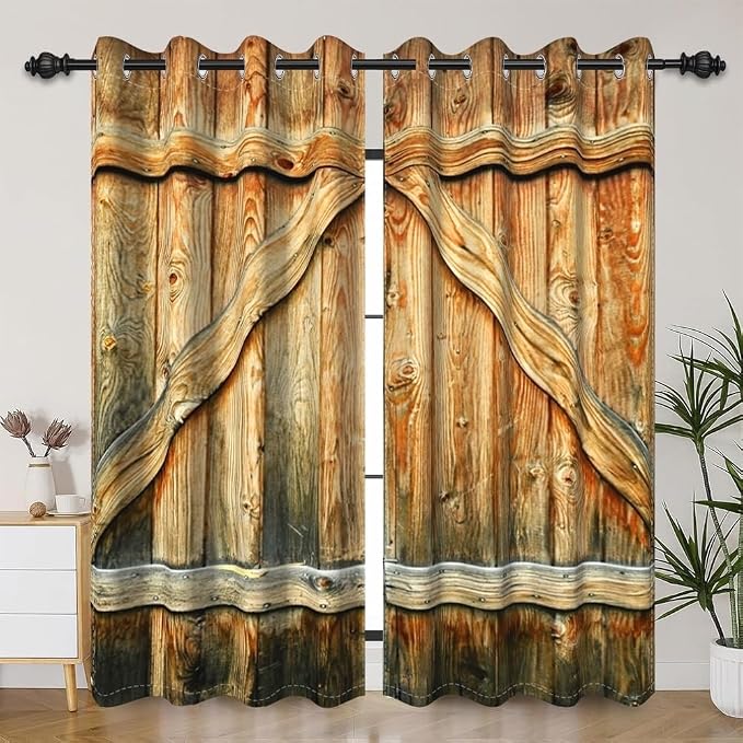 Closed Door Barn Door Curtains Rustic Vintage Wood Door Wooden Plank Window Curtains Farmhouse Countryside Living Room Kitchen Curtain Drapes Treatments Grommets Top,42x84 inch,2 Panels