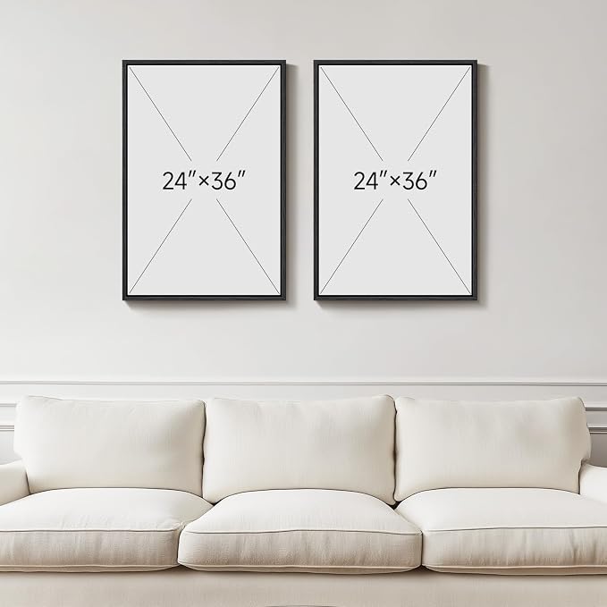 Framed Black and White Abstract Wall Art for Living Room, Large Set of 2 Minimalist Modern Canvas Prints for Walls, Seascape Horizon Pictures for Bedroom Dining Room Hallway Office Wall Decor 24x36 In
