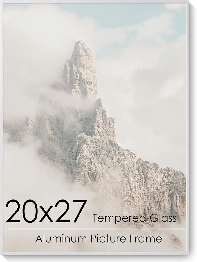 20x27 Metal Picture Frame, Aluminum Poster Frame with Real Glass, Silver | Sleek Silver 27x20 Frame with Tempered Glass for Wall Display, Posters, Art & Photos | Wall Kit Included