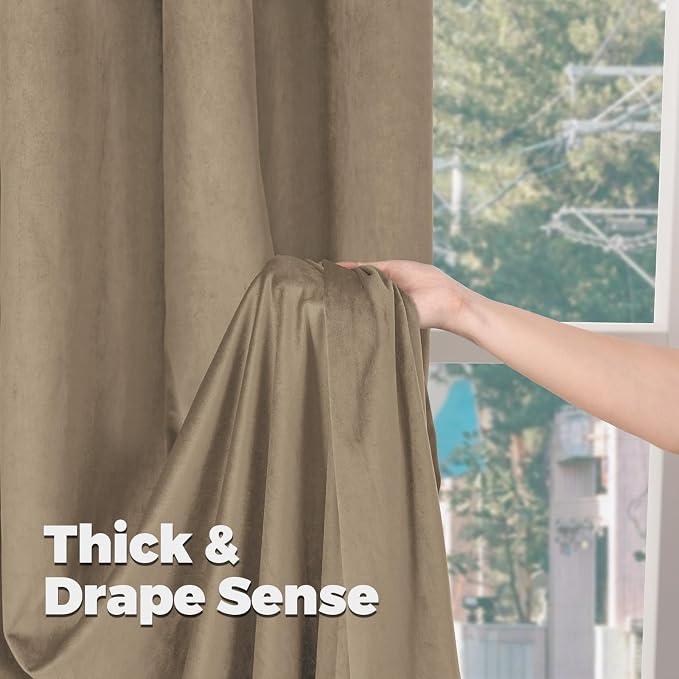 BGment Taupe Velvet Blackout Curtains 90 Inches Long - Super Soft Thick Thermal Insulated Room Darkening Curtains with Back Tab and Rod Pocket for Bedroom/Living Room, Set of 2 Panels, 52 x 90 Inch