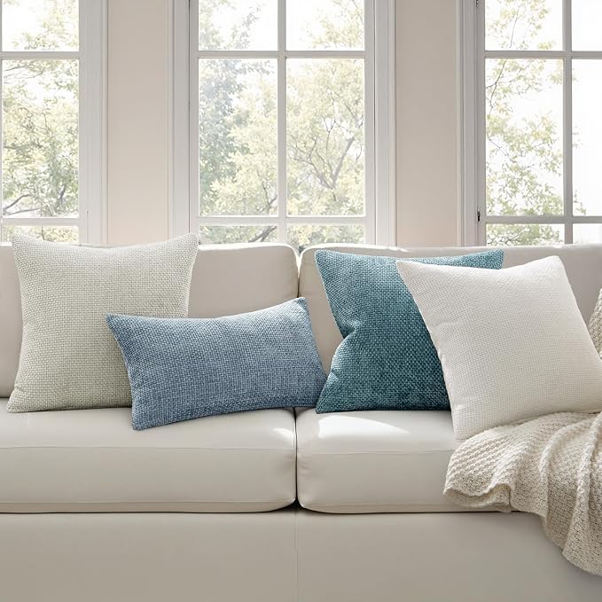 MIULEE Pack of 2 Light Blue Throw Pillow Covers 20x20 Inch Coastal Summer Modern Boho Accent Decorative Pillow Covers Soft Chenille Farmhouse Cushion Covers for Home Decor Couch Bed Sofa Living Room