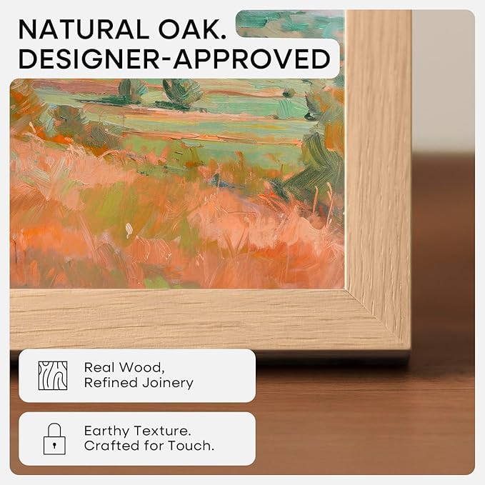 Homeforia 8x12 Picture Frame Wood, High End Natural Oak 8 x 12 Light Wooden Frames with Mat 6 by 8 inch Photo, 8by12 Frame Matted to 6x8 Art, Wall or Tabletop Frame, Tempered Glass, Wall Kit, Set of 3