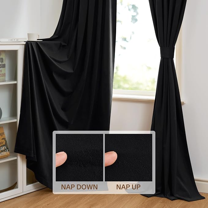 StangH Black Velvet Doorway Curtains, W42 x L96 inches, 2 Panels | Thick Heavy Privacy Room Dividers, 300GSM Soft Heavy Velvet, Thermal Insulated, Noise Reducing, Bedroom, Home Office, Theater