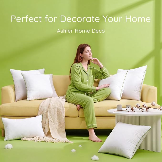 Ashler Home Deco 20x20 Pillows Insert (Set of 4) - Throw Pillow Inserts with 100% Cotton Cover - 20 Inch Square Interior Sofa Stuffer Pillow Inserts -Decorative White Couch Pillow