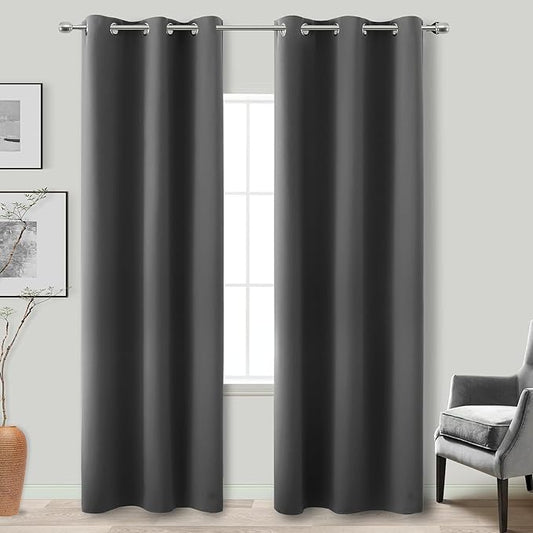 KOUFALL Privacy Curtains 84 Inches Long for Windows Double Living Room Bedroom,Skinny Room Darkening Blackout Panel Curtains Set,Dark Grey