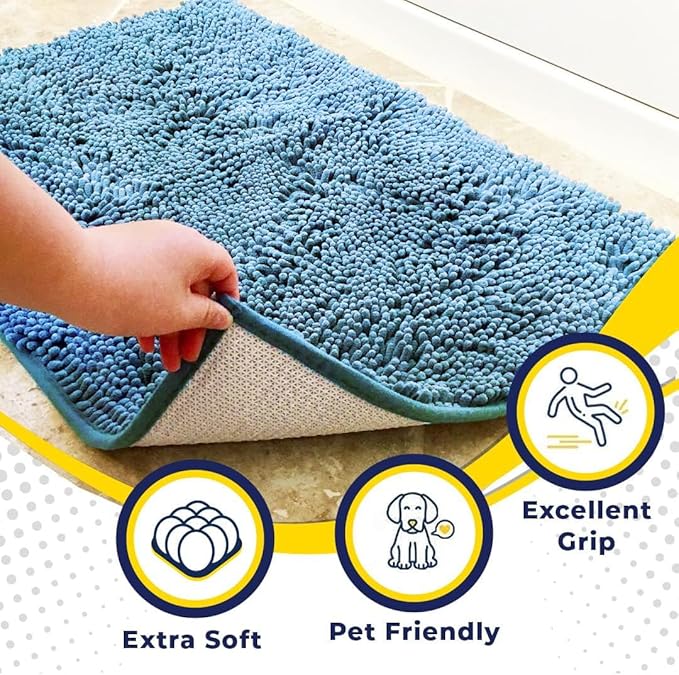 Muddy Mat® | Super Water Absorbent Door Mat Indoor, Microfiber Quick Dry Chenille Entryway Rug, Slip Resistant Front Door Mat, Indoor Mats for Entryway, Machine Washable Pet Rug, Sky Blue 6ft x 9ft