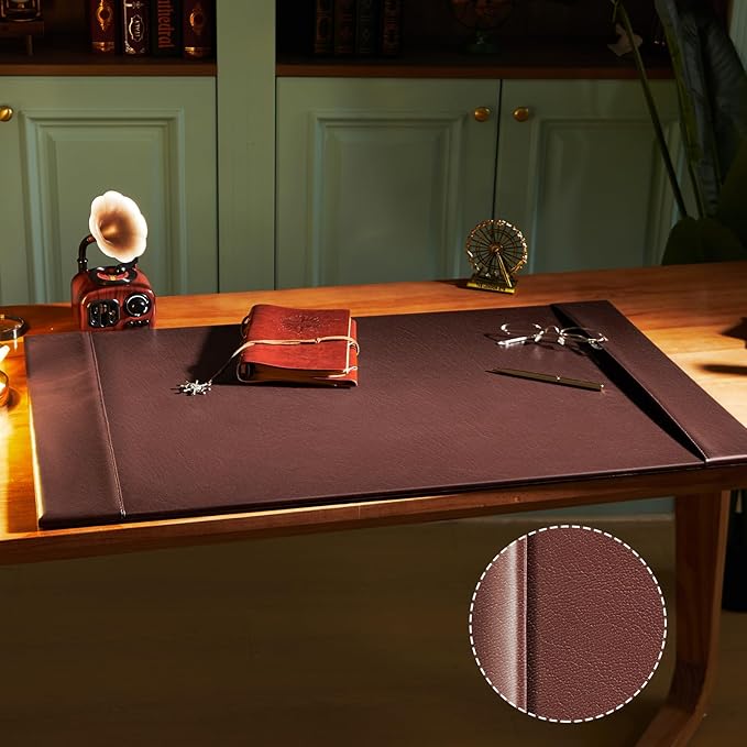 30 x 18 Inch Leather Desk Pad Protector with Side Rails, Executive Office Desk Mat for Home Workspace, Writing Surface, Mouse & Keyboard Pad, Elegant Gift for Men Dad Husband (Brown)