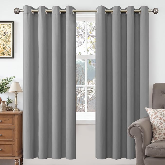 YoungsTex 72 Inch Length Velvet Blackout Curtains for Living Room Windows, Thermal Insulated Drapes with Grommet Room Darkening Privacy for Bedroom, Light Grey, 2 Panels, 52 X 72 Inch
