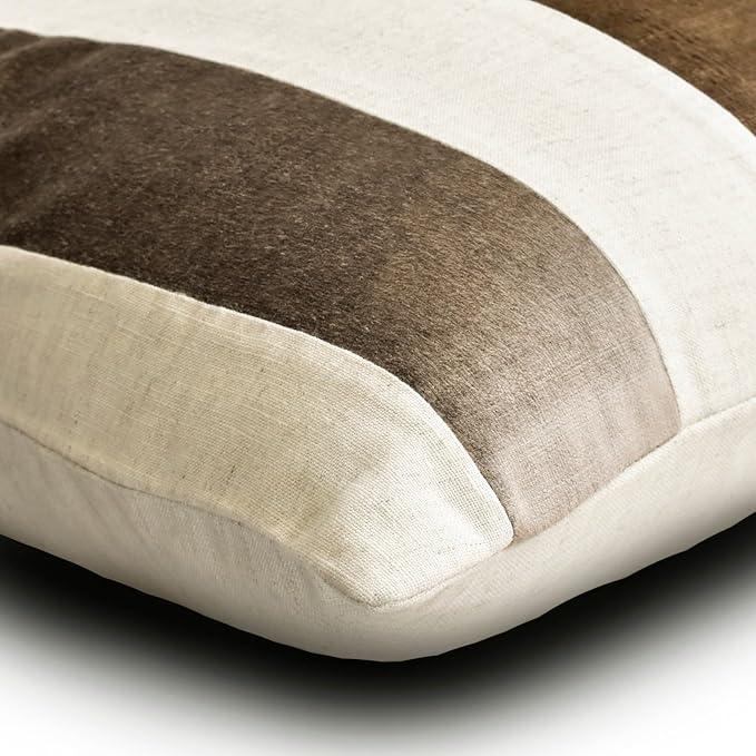 The HomeCentric Pillow Cases, Brown Pack of 2, 24x24 inch (60x60 cm) Throw Pillows, Velvet Patchwork Throw Pillows for Couch, Striped Modern Style Easter - Velvet Band Choco