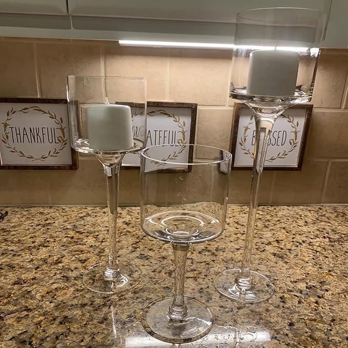 Hurricane Candle Holder Glass Candleholders Holders Votive Long Stem Tealight Tall High Tea Light Elegant Transparent Ideal Dining Wedding Party Home Decoration Gifts (Large 1 Set)