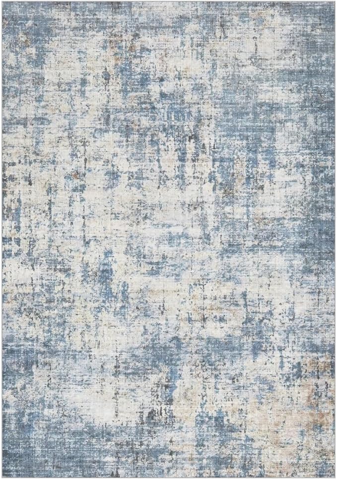 4x6 Area Rugs Washable Living Room Rug-No Slip Soft Carpets Modern Abstract Coastal Indoor Floor Stain Resistant Carpet for Bedroom Dining Room Farmhouse Nursery Home Office Blue