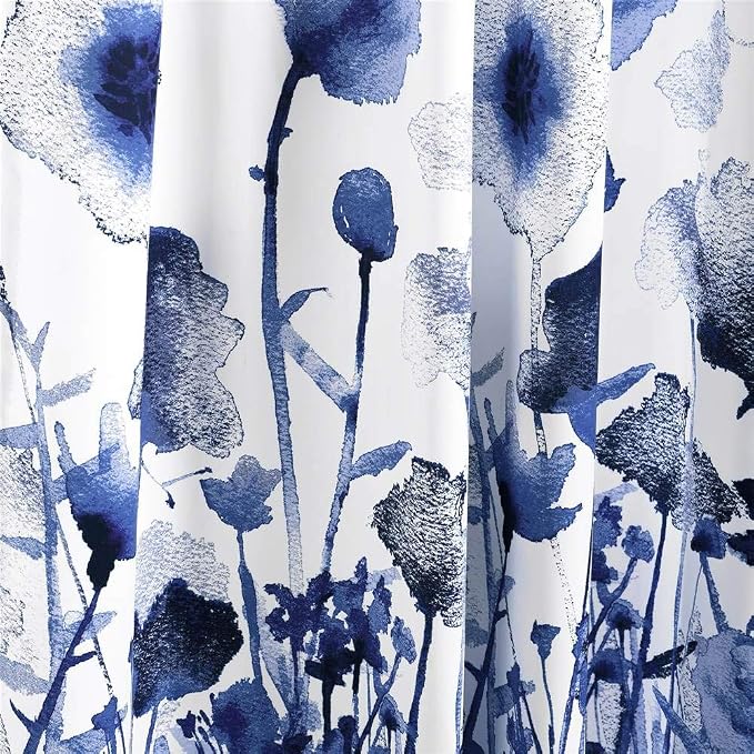 LUSH DÉCOR, 84” x 52”, Navy Lush Decor Zuri Flora Curtains Light Filtering Window Panel Set for Living, Dining, Bedroom (Pair)
