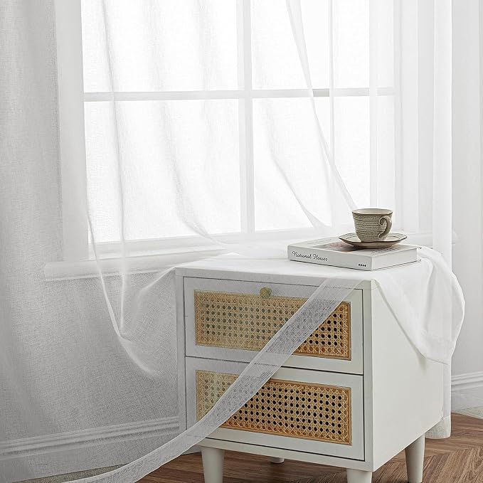 MIULEE 2 Panels Ivory Sheer Window Curtains Elegant Grommet Top Window Voile Drapes/Treatment Linen Textured Panels for Bedroom Living Room (54X63 Inches)