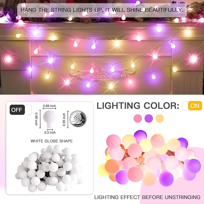 suddus 100LED Globe String Lights Battery Operated with Remote Multicolor | 33 FT Colorful Globe Lights with Timer 8 Mode, Fairy Lights for Bedroom, Dorm, Classroom,indoor,outdoor Decor