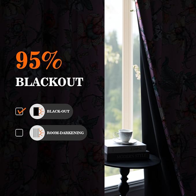 MYSKY HOME Floral Blackout Curtains 63 Inch Long Bedroom Black Out Thermal Insulated Privacy Protect Curtain Flower Patterned Fancy Cottage Core Grommet Drapes for Girls Room Nursery, Pack-2, Pink