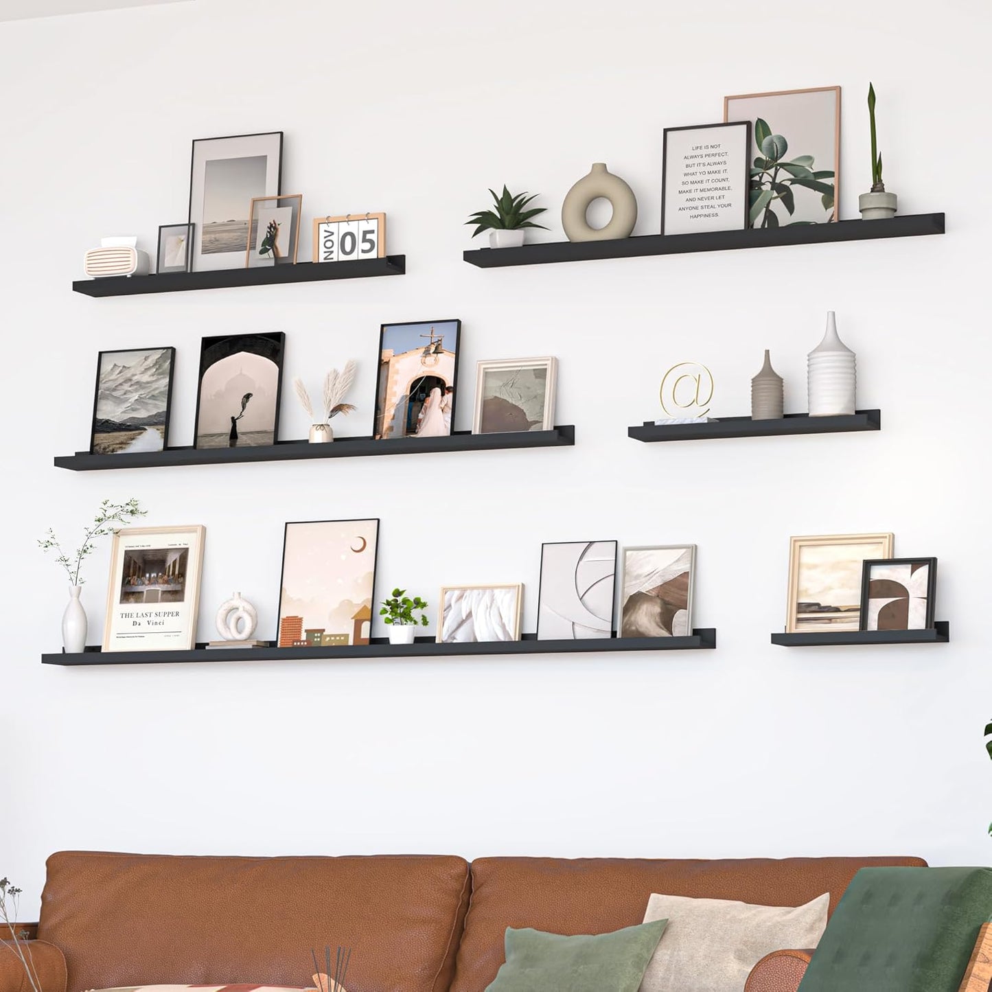 Heimlove Picture Ledge Shelf, Small Floating Shelves Set of 2, 16 Inches Picture Shelf for Wall with Ledge, Kids Bookshelf Wall Mounted for Living Room Bedroom Decor Books Photo Frames, Black