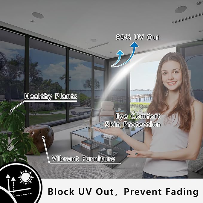 Lmlpt One Way Window Film Privacy See Out Not in Windows Tint for Home Sun UV Blocking Dark Glass Tinting Films Heat Insulation Self-Adhesive Mirror Door Coverings Sticker,Magic Black,46.8X78.7inch