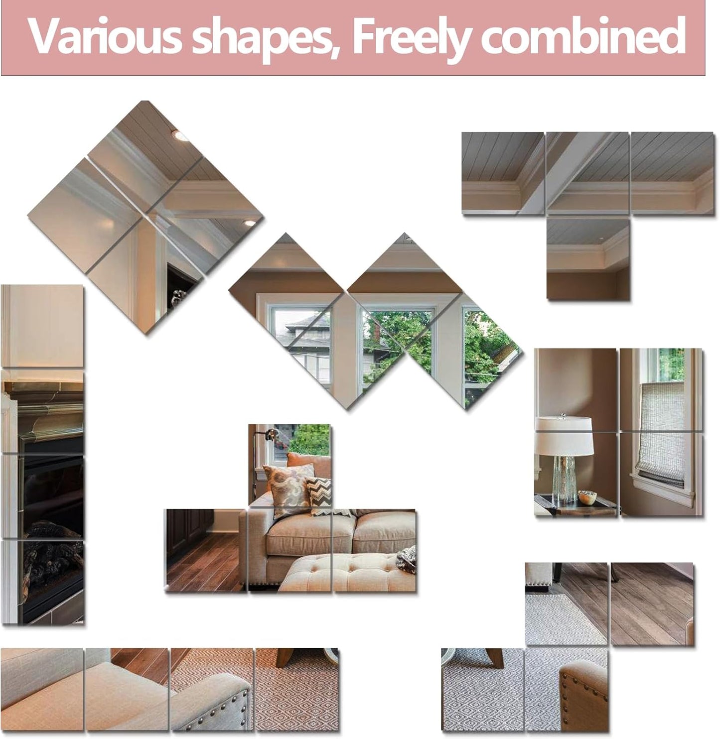 Unbreakable Full Length Wall Mirror,The Door Mirror,4Pack 16''x16'',Acrylic Kids Shatterproof Plexiglass Long Mirrors for Bedroom Closet,Children Non Glass Stick on Mirrors