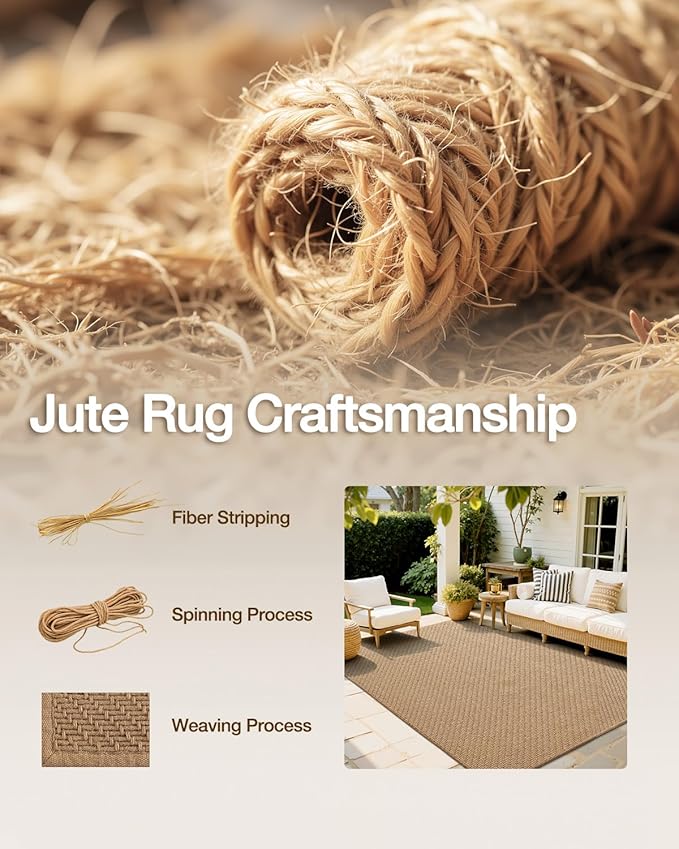 LUMI 6x9 Jute Area Rug for Living Room, Natural Handwoven Rugs Non Slip, Farmhouse Braided Carpets No Shedding for High Traffic, Dining Room, Indoor, Outdoor, Patio