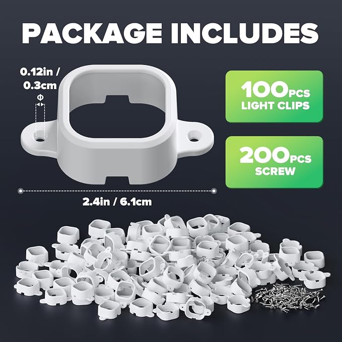 100Pcs Light Clips for Govee H706, Mounting Brackets Compatible with Govee Pro Permanent Outdoor Lights Extension, 200pcs Screws Secure Installation