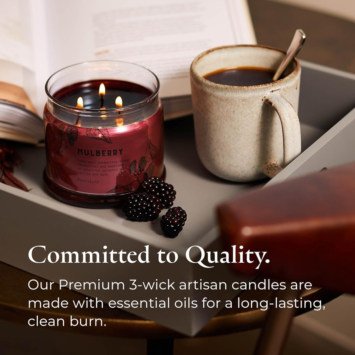 PartyLite Mulberry Scented, Notes of Tart Black Currant, Sweet Blackberry, Juicy Mulberry & Jewels of Pomegranate, 13.2oz 3-Wick Jar Candle, 45 Hour Burn Time, Luxurious Fragrance, Perfect for Gifting