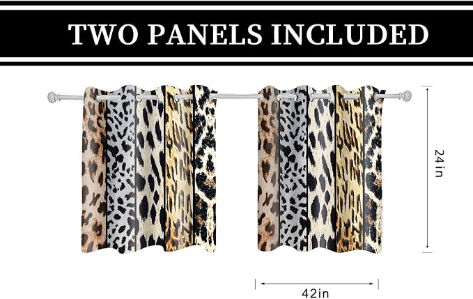 Wild Animals Print Curtain, Leopard Boa Skin Room Darkening Thermal Insulated Blackout Leopard Boa Window Drapes with Grommets for Living, Dining, Bedroom, Set of 2 Panels (42x24in)