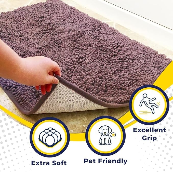 Muddy Mat® | Super Water Absorbent Door Mat Indoor, Microfiber Quick Dry Chenille Entryway Rug, Slip Resistant Front Door Mat, Indoor Mats for Entryway, Machine Washable Pet Rug, Plum 5ft x 7ft