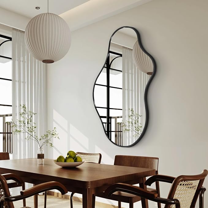 Bathroom Mirror for Over Sink -Black Room Decor Wall Mirror 20"x 36" | Irregular Wall Mirror - Asymmetrical Abstract Mirror Unique for Bedroom, Living Room, Cloakroom, Entryway