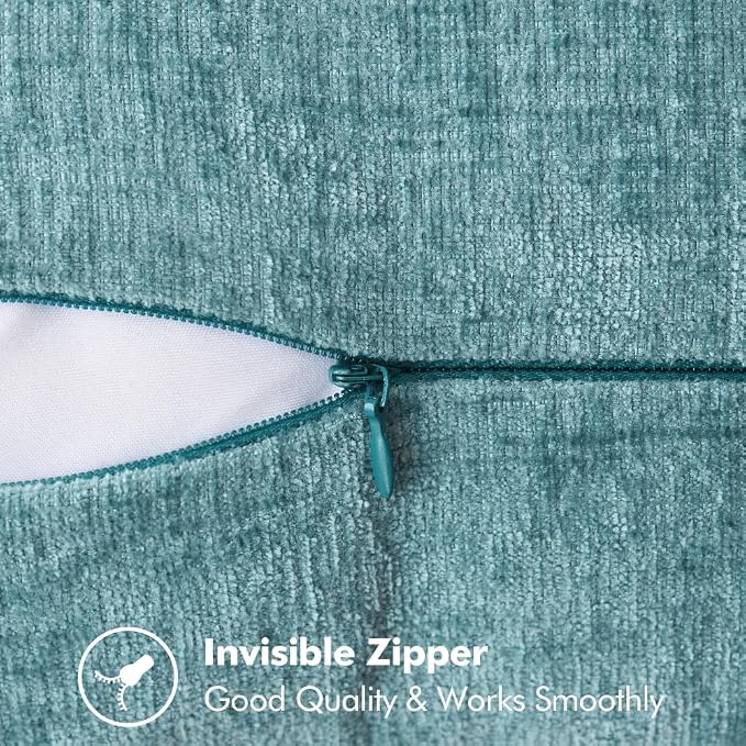 MIULEE Pack of 2 Summer Throw Pillow Covers 18x18 Inch Coastal Aqua Blue Farmhouse Decorative Pillow Covers with Stitched Edge Soft Chenille Solid Dyed Pillow Covers for Couch Sofa Bed Living Room