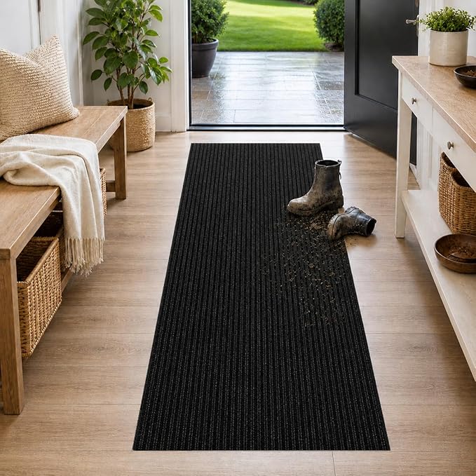 Ottomanson Hallway Runner Rug 2' x 6' Durable Non-Slip Mat with Scraper Pile for Indoor & Outdoor Use - Ideal for Kitchen, Entryway, Patio & Garage - High-Traffic Carpet, Black