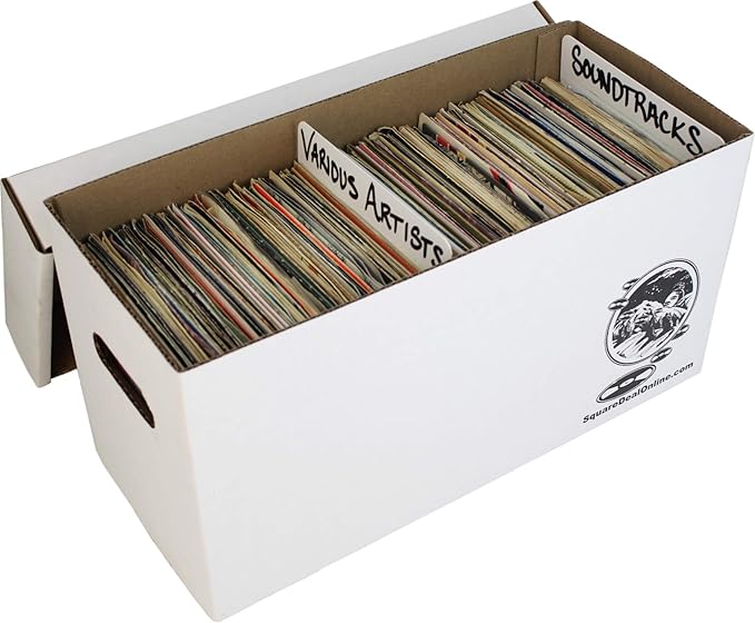Durable Set of 10 - 7 inch Vinyl Record Storage Boxes - Sturdy Cardboard Construction with Removable Lid - Holds Up to 200 Records Each - Built Tough for Long-Term, Secure Archival Storage - #07BC09